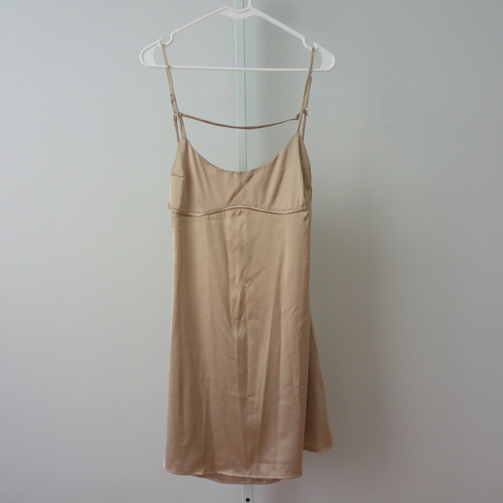Papermoon Satin Office Siren Bella Swan Dainty Ethereal Mini Slip Dress L Beige